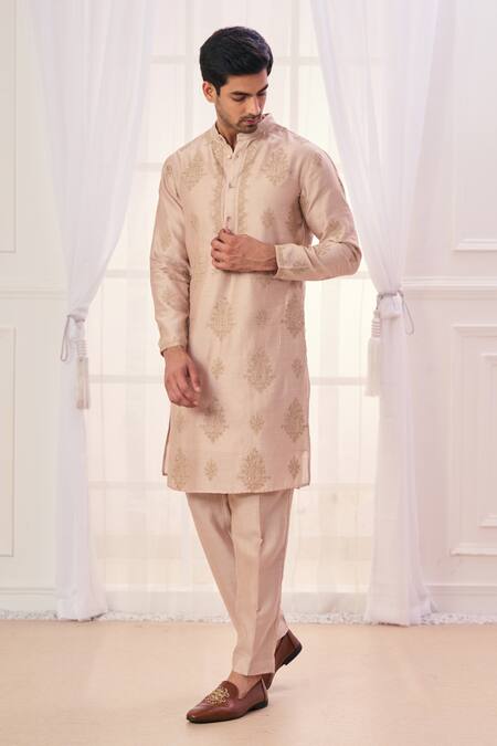 Buy Taroob Beige Silk, Cotton Embroidery Heritage Paisley Kurta Set Online at Aza Fashions Buy_Taroob_Beige Silk, Cotton Embroidery Heritage Paisley Kurta Set_Online_at_Aza_Fashions