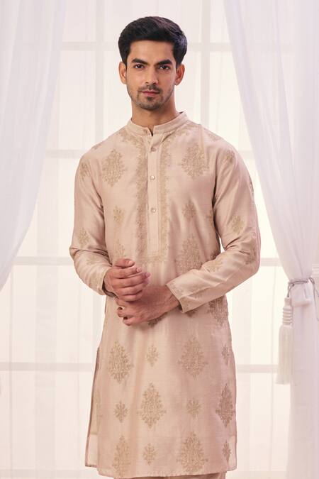 Buy Taroob Beige Silk, Cotton Embroidery Heritage Paisley Kurta Set Buy_Taroob_Beige Silk, Cotton Embroidery Heritage Paisley Kurta Set