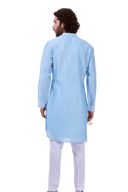 Buy_Taroob_Blue Silk Embroidered Paisley Dori Kurta Set _Online_at_Aza_Fashions