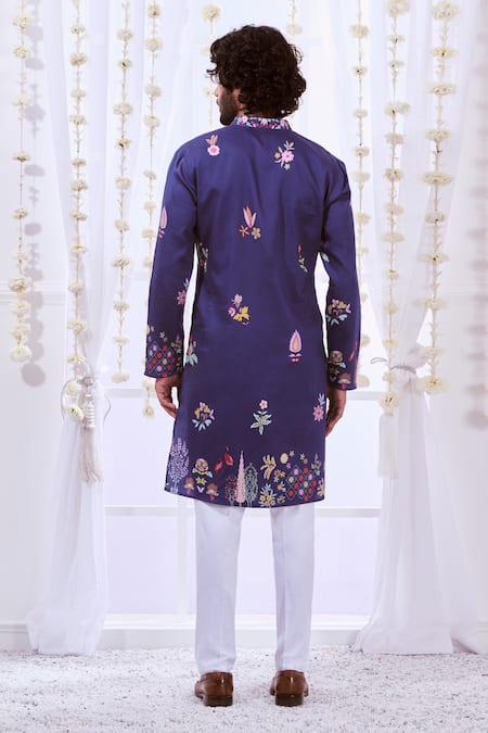 Shop_Taroob_Multi Color Silk, Cotton Embroidery Nizam Kalamkari Print Kurta Set _at_Aza_Fashions