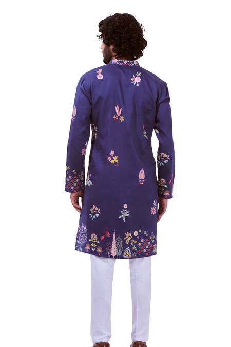 Buy_Taroob_Multi Color Silk, Cotton Embroidery Nizam Kalamkari Print Kurta Set _Online_at_Aza_Fashions