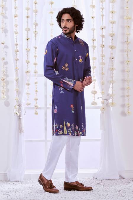 Shop_Taroob_Multi Color Silk, Cotton Embroidery Nizam Kalamkari Print Kurta Set 