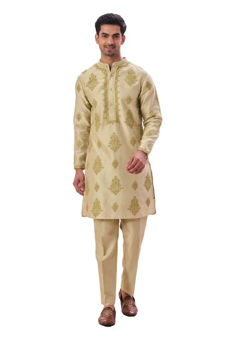 Buy Taroob Green Silk, Cotton Embroidery Heritage Paisley Kurta Set Online at Aza Fashions Buy_Taroob_Green Silk, Cotton Embroidery Heritage Paisley Kurta Set_Online_at_Aza_Fashions