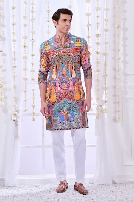 Taroob Multi Color Silk Printed Raj Darbar Royal Kurta Set 