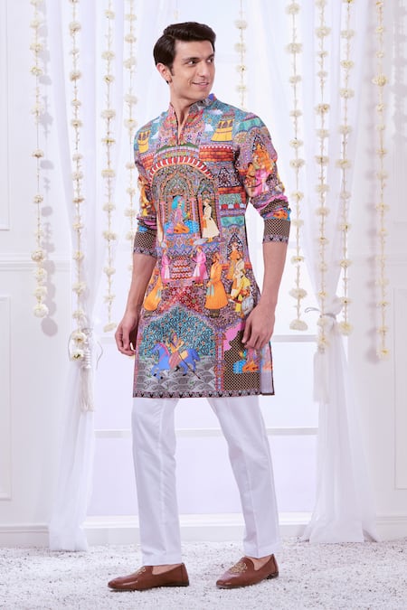 Buy_Taroob_Multi Color Silk, Cotton Embroidery Royal Raj-darbar Print Kurta Set 
