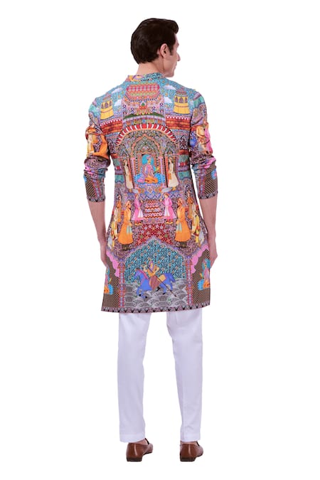 Shop_Taroob_Multi Color Silk, Cotton Embroidery Royal Raj-darbar Print Kurta Set 