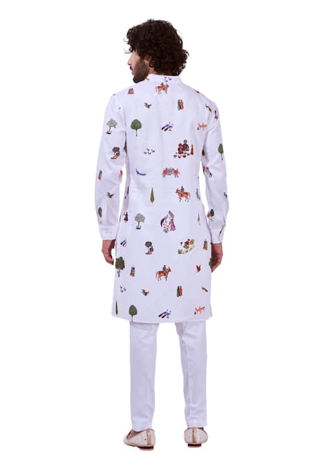 Taroob_White Silk Printed Raj Darbar Kurta Set  _Online_at_Aza_Fashions