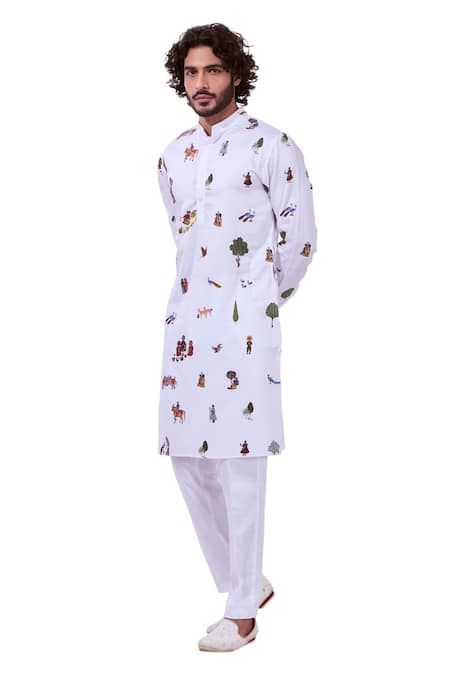 Buy_Taroob_White Silk Printed Raj Darbar Kurta Set  _Online_at_Aza_Fashions