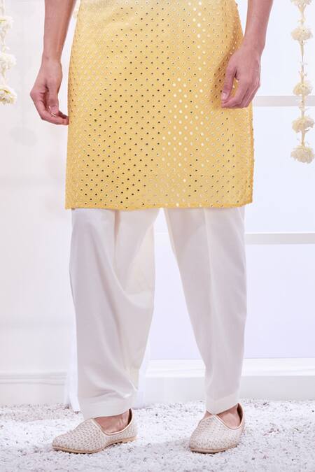 Buy_Taroob_Yellow Silk, Cotton Embroidery Ombre Chikankari Kurta Set_Online_at_Aza_Fashions