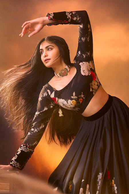 Rohit Bal Midnight Bloom Print Lehenga Set 