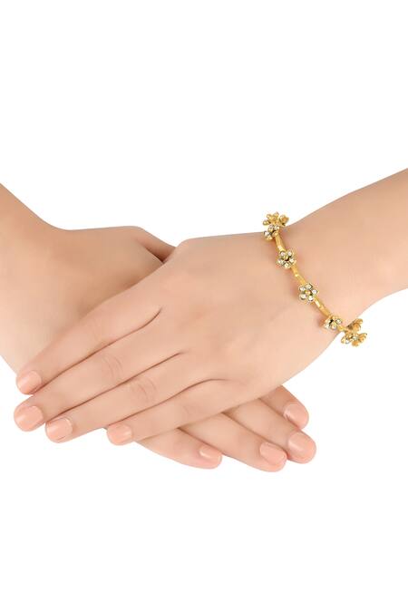 Tribe Amrapali_Gold Plated Stones Cheshtha Studded Floral Bangle- Single Pc _Online_at_Aza_Fashions