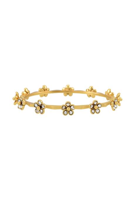 Buy_Tribe Amrapali_Gold Plated Stones Cheshtha Studded Floral Bangle- Single Pc _Online_at_Aza_Fashions