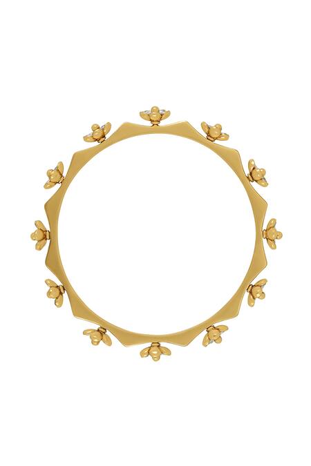 Shop_Tribe Amrapali_Gold Plated Stones Cheshtha Studded Floral Bangle- Single Pc _Online_at_Aza_Fashions