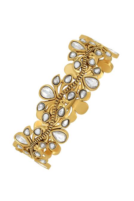 Tribe Amrapali_Gold Plated Stones Anika Studded Wave Bangle- Single Pc _Online_at_Aza_Fashions
