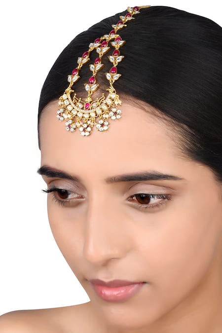 Tribe Amrapali Gold Plated Stone Hetvi Studded Half Moon Maangtikkas 