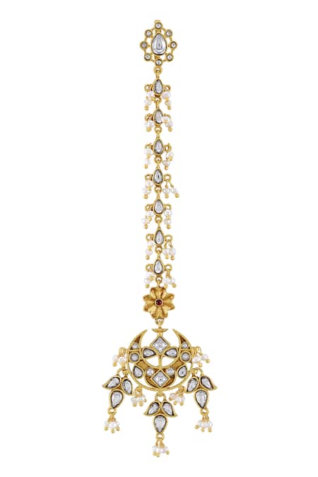 Tribe Amrapali Malaya Pearl Tasselled Half Moon Maangtikkas 