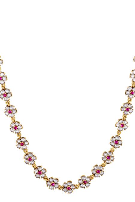 Tribe Amrapali Gold Plated Hetvi Stone Studded Floral Necklace Online at Aza Fashions Tribe Amrapali_Gold Plated Hetvi Stone Studded Floral Necklace _Online_at_Aza_Fashions