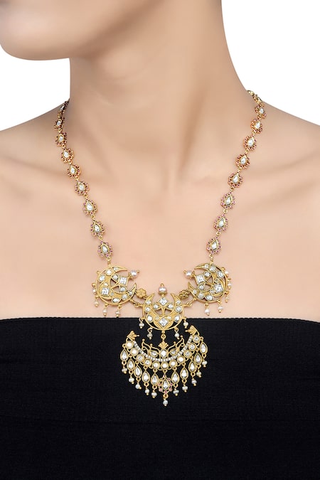 Tribe Amrapali Gold Plated Stone Malaya Studded Half Moon Necklace 