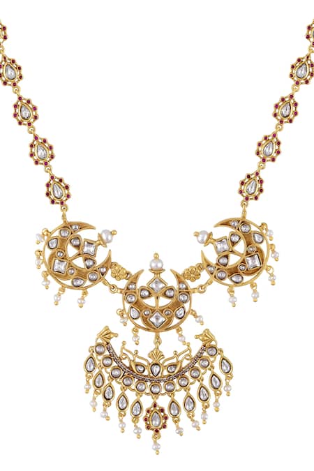 Tribe Amrapali Gold Plated Malaya Stone Studded Half Moon Necklace Online at Aza Fashions Tribe Amrapali_Gold Plated Malaya Stone Studded Half Moon Necklace _Online_at_Aza_Fashions
