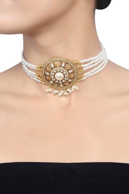 Tribe Amrapali Devna Stone Studded Round Pearl Choker 