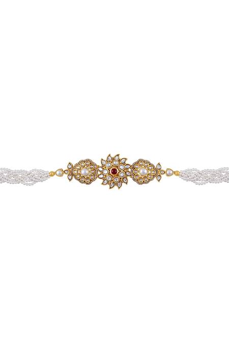 Tribe Amrapali_Gold Plated Juhita Floral Pearl Strand Choker_Online_at_Aza_Fashions