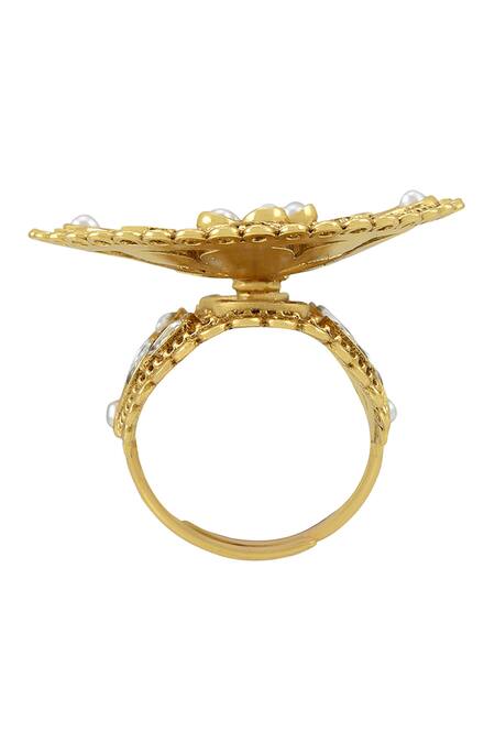 Tribe Amrapali Gold Plated Stones Kaashvi Studded Floral Ring Online at Aza Fashions Tribe Amrapali_Gold Plated Stones Kaashvi Studded Floral Ring _Online_at_Aza_Fashions