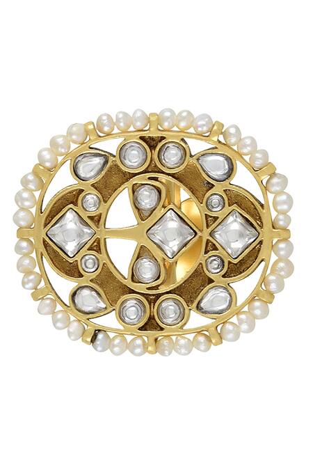 Tribe Amrapali Malaya Stone Pearl Lined Ring 