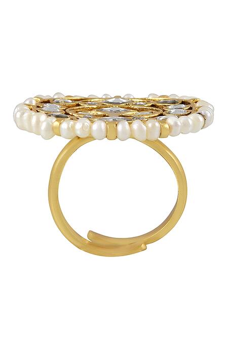 Buy_Tribe Amrapali_Gold Plated Pearls, Stones Malaya Lined Ring _Online_at_Aza_Fashions