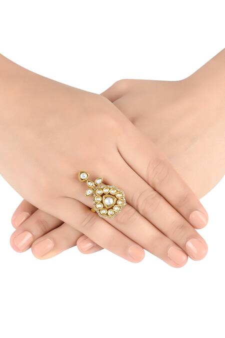 Tribe Amrapali_Gold Plated Stones Tavisha Studded Ring _Online_at_Aza_Fashions