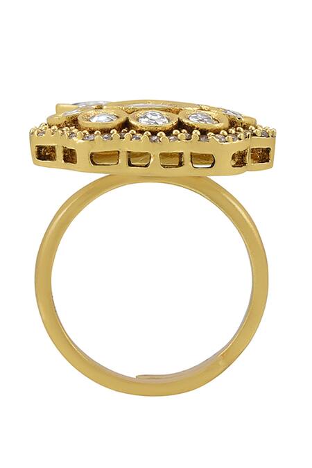 Shop_Tribe Amrapali_Gold Plated Stones Tavisha Studded Ring _Online_at_Aza_Fashions