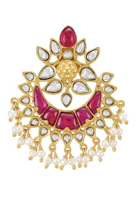 Tribe Amrapali_Gold Plated Stones Maheshi Chandbali Earrings _Online_at_Aza_Fashions