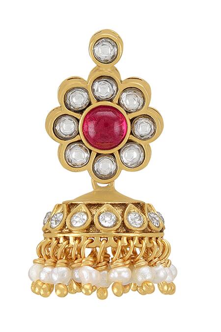 Tribe Amrapali Gold Plated Stones Floral Cutwork Jhumkas Online at Aza Fashions Tribe Amrapali_Gold Plated Stones Floral Cutwork Jhumkas _Online_at_Aza_Fashions