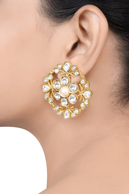 Buy Tribe Amrapali Gold Plated Stones Anika Floral Cutwork Studs Online at Aza Fashions Buy_Tribe Amrapali_Gold Plated Stones Anika Floral Cutwork Studs_Online_at_Aza_Fashions