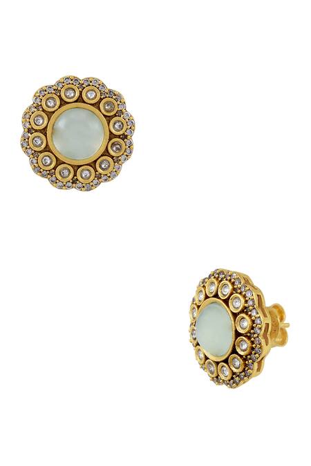 Tribe Amrapali_Gold Plated Stones Pakhi Floral Studs _Online_at_Aza_Fashions