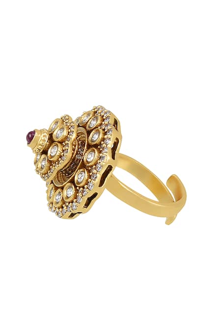 Tribe Amrapali_Gold Plated Stones Gul Embellished Ring _Online_at_Aza_Fashions