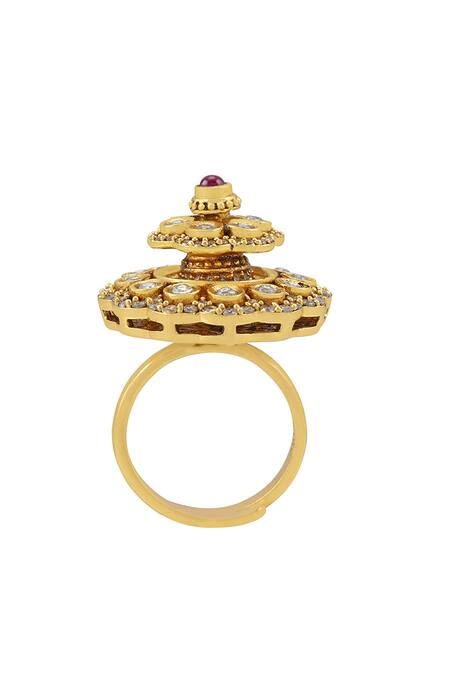 Buy_Tribe Amrapali_Gold Plated Stones Gul Embellished Ring _Online_at_Aza_Fashions