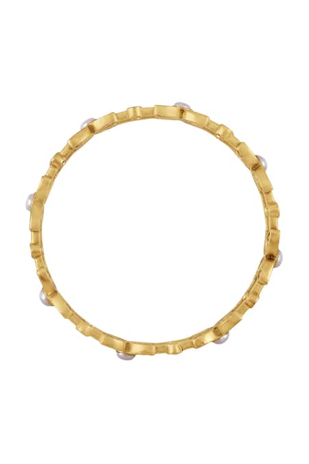 Tribe Amrapali_Gold Plated Pearls, Stones Revathi Embellished Bangle _Online_at_Aza_Fashions