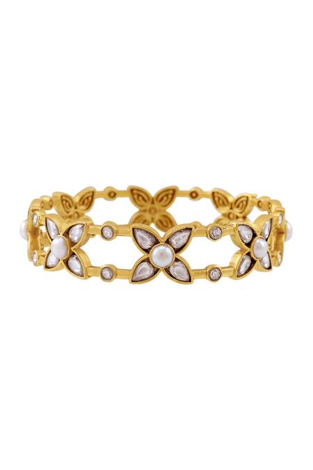 Buy_Tribe Amrapali_Gold Plated Pearls, Stones Revathi Embellished Bangle _Online_at_Aza_Fashions