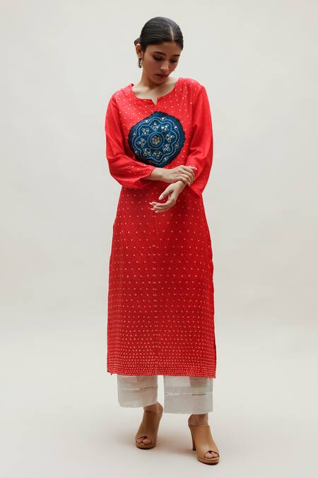 Buy Naina Jain Red Silk Embroidery, Gota Patti Round Neck Hand Work Straight Kurta Online at Aza Fashions Buy_Naina Jain_Red Silk Embroidery, Gota Patti Round Neck Hand Work Straight Kurta _Online_at_Aza_Fashions