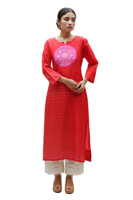 Buy Naina Jain Red Silk Embroidery, Gota Patti Round Neck Hand Work Long Kurta Online at Aza Fashions Buy_Naina Jain_Red Silk Embroidery, Gota Patti Round Neck Hand Work Long Kurta _Online_at_Aza_Fashions
