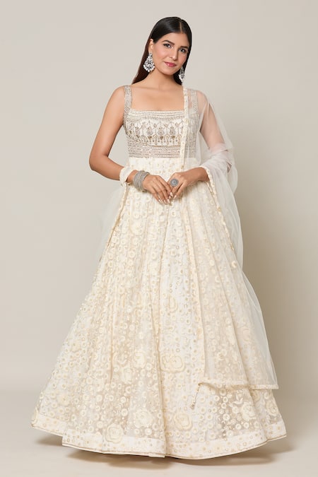 Samyukta Singhania Mughal Bloom Chikankari Embroidered Gown With Dupatta 