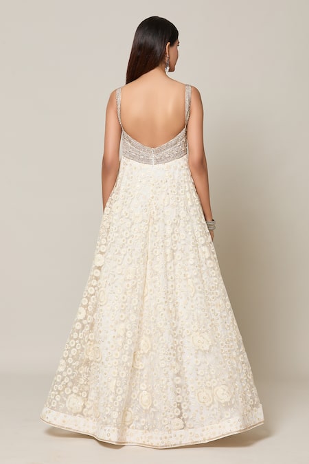 Samyukta Singhania Mughal Bloom Chikankari Embroidered Gown With Dupatta 