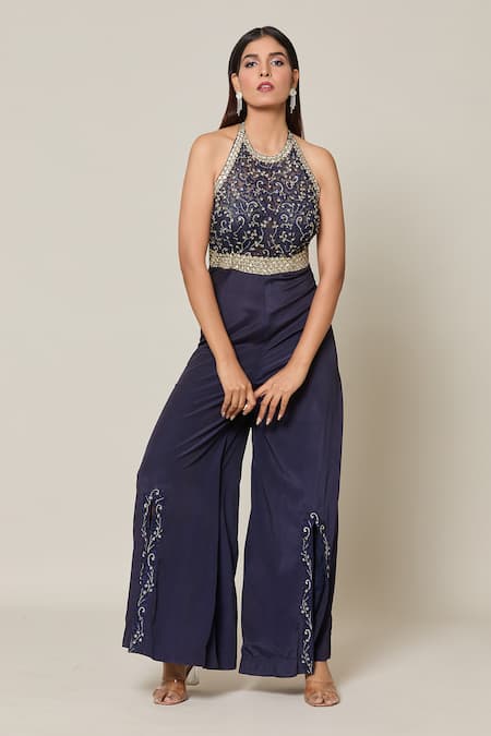 Samyukta Singhania Ambrosia Embroidered Halter Neck Jumpsuit 