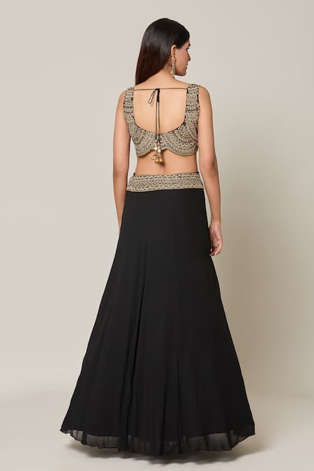 Shop Samyukta Singhania Black Organza, Georgette Embroidery Fleur Dori And Resham Blouse Lehenga Set at Aza Fashions Shop_Samyukta Singhania_Black Organza, Georgette Embroidery Fleur Dori And Resham Blouse Lehenga Set _at_Aza_Fashions