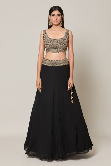 Samyukta Singhania Black Organza, Georgette Embroidery Fleur Dori And Resham Blouse Lehenga Set Online at Aza Fashions Samyukta Singhania_Black Organza, Georgette Embroidery Fleur Dori And Resham Blouse Lehenga Set _Online_at_Aza_Fashions