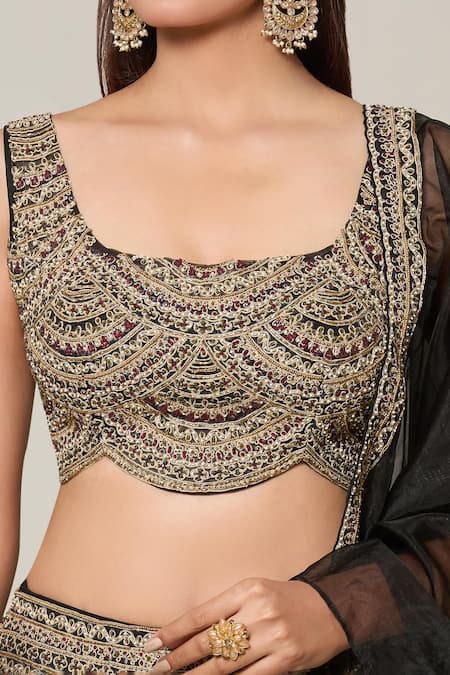 Buy Samyukta Singhania Black Organza, Georgette Embroidery Fleur Dori And Resham Blouse Lehenga Set Online at Aza Fashions Buy_Samyukta Singhania_Black Organza, Georgette Embroidery Fleur Dori And Resham Blouse Lehenga Set _Online_at_Aza_Fashions
