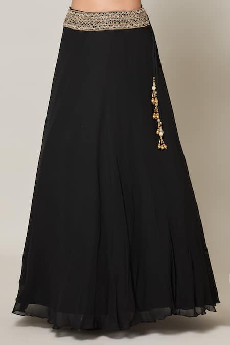Samyukta Singhania Black Organza, Georgette Embroidery Fleur Dori And Resham Blouse Lehenga Set at Aza Fashions Samyukta Singhania_Black Organza, Georgette Embroidery Fleur Dori And Resham Blouse Lehenga Set _at_Aza_Fashions