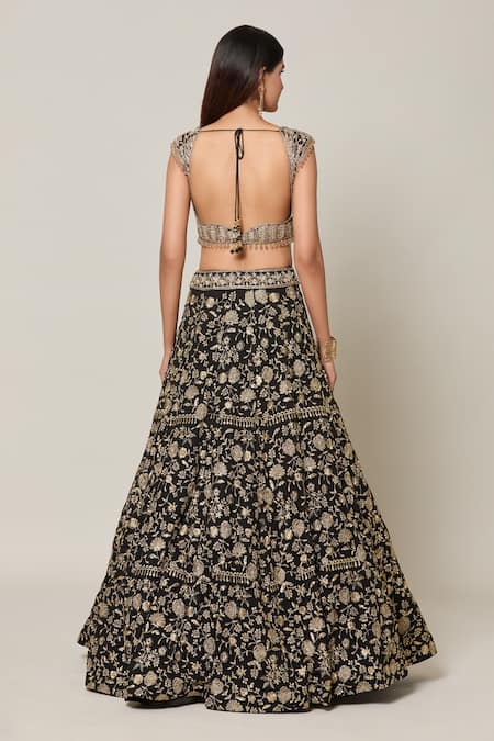 Shop Samyukta Singhania Black Organza, Net, Georgette Crystals, Diamonds, Gul Embroidered Lehenga Set at Aza Fashions Shop_Samyukta Singhania_Black Organza, Net, Georgette Crystals, Diamonds, Gul Embroidered Lehenga Set _at_Aza_Fashions