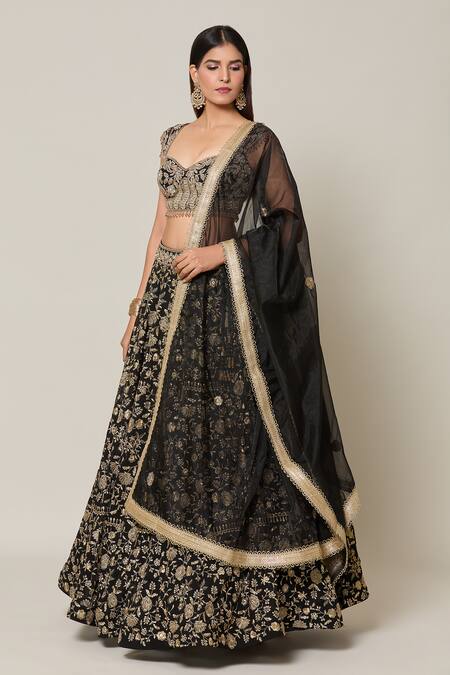 Shop Samyukta Singhania Black Organza, Net, Georgette Crystals, Diamonds, Gul Embroidered Lehenga Set Online at Aza Fashions Shop_Samyukta Singhania_Black Organza, Net, Georgette Crystals, Diamonds, Gul Embroidered Lehenga Set _Online_at_Aza_Fashions