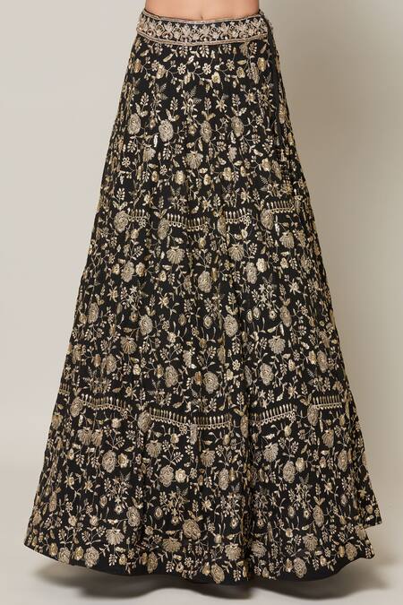 Samyukta Singhania Black Organza, Net, Georgette Crystals, Diamonds, Gul Embroidered Lehenga Set at Aza Fashions Samyukta Singhania_Black Organza, Net, Georgette Crystals, Diamonds, Gul Embroidered Lehenga Set _at_Aza_Fashions